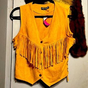 Top Chic imitation Deer Skin fringed and lace up Vest